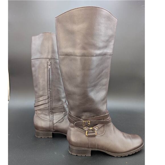 Lauren Ralph Lauren Savion Boots Womens 8 Brown Leather Tall Side Zip Equestrian - Picture 2 of 16